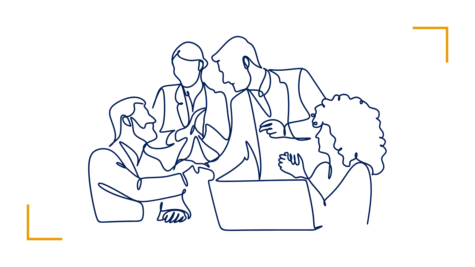 Team discussing around laptop illustration