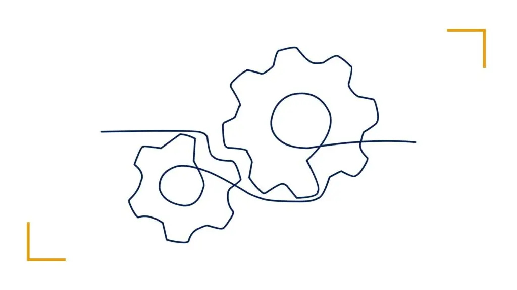 Illustration of two interconnected gears on white background.