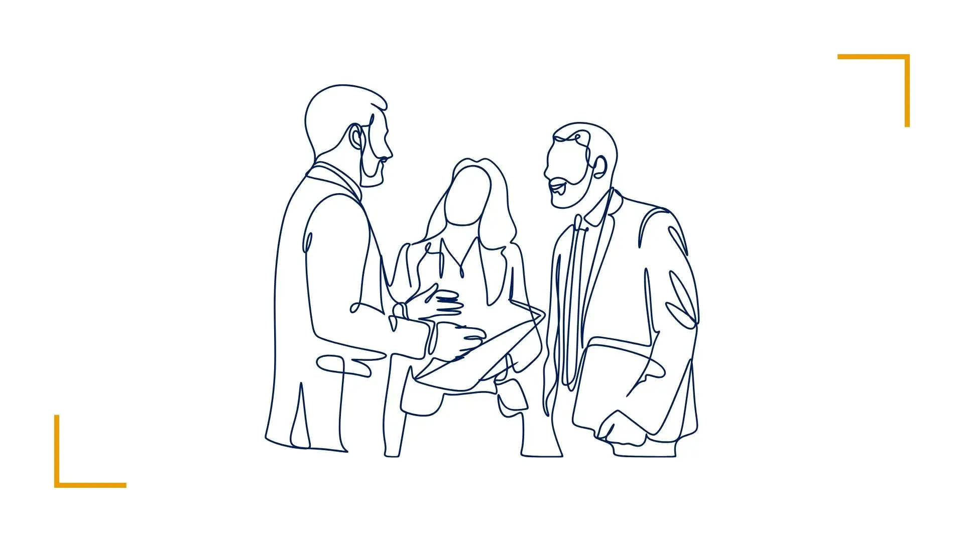 Line drawing of business meeting discussion