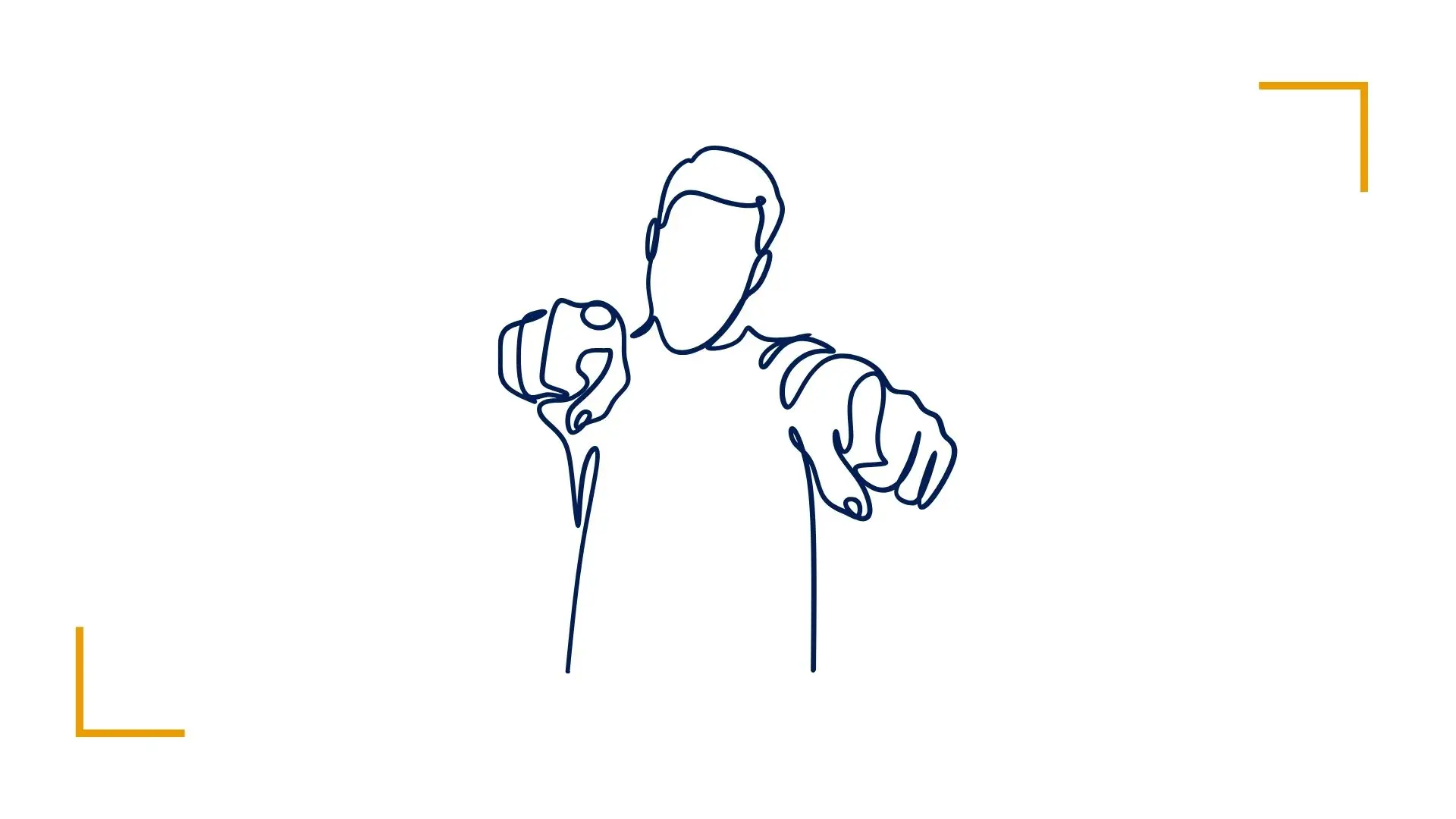 One-line drawing of person pointing forward confidently.