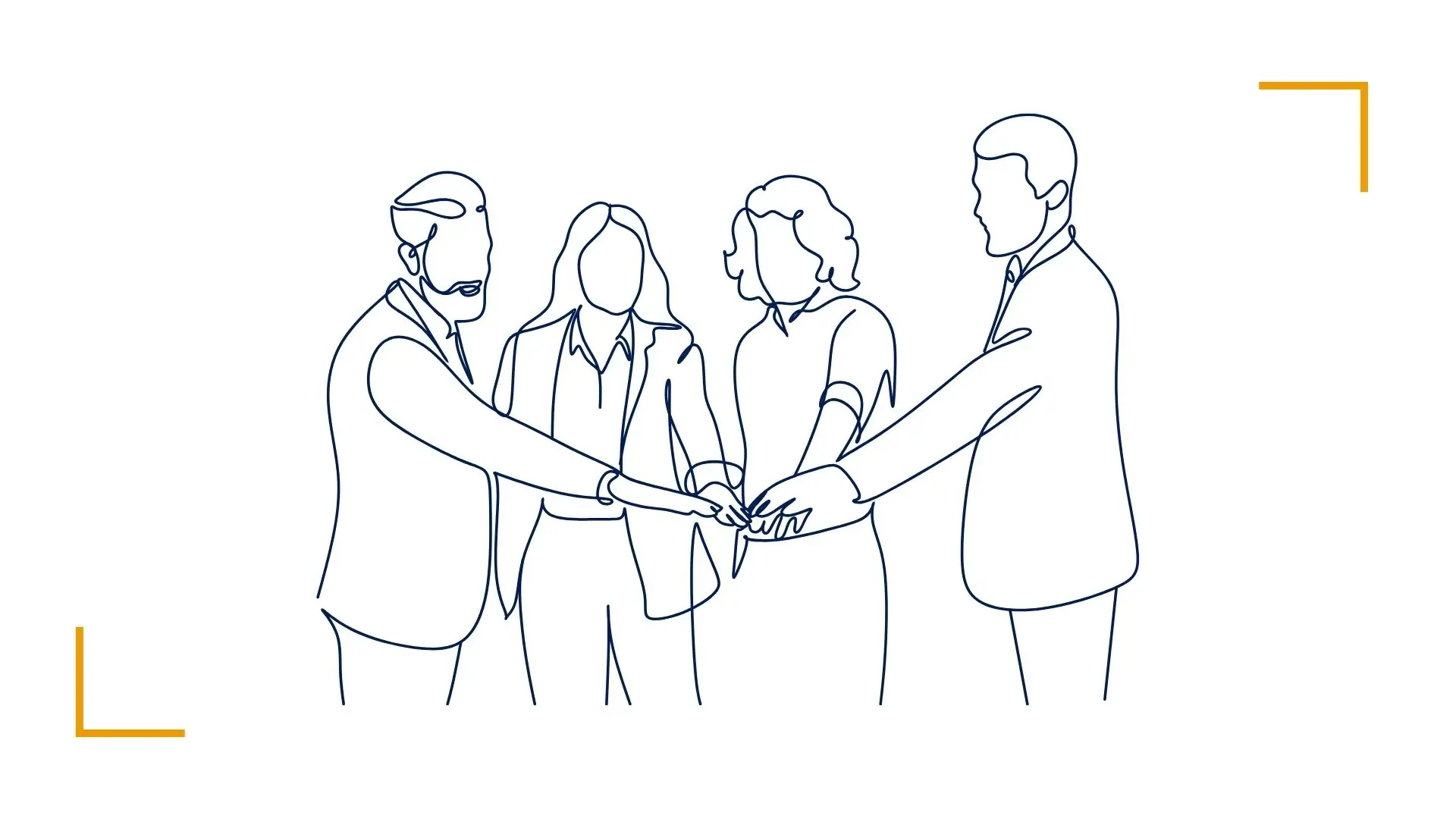 Four people doing team bonding handshake.