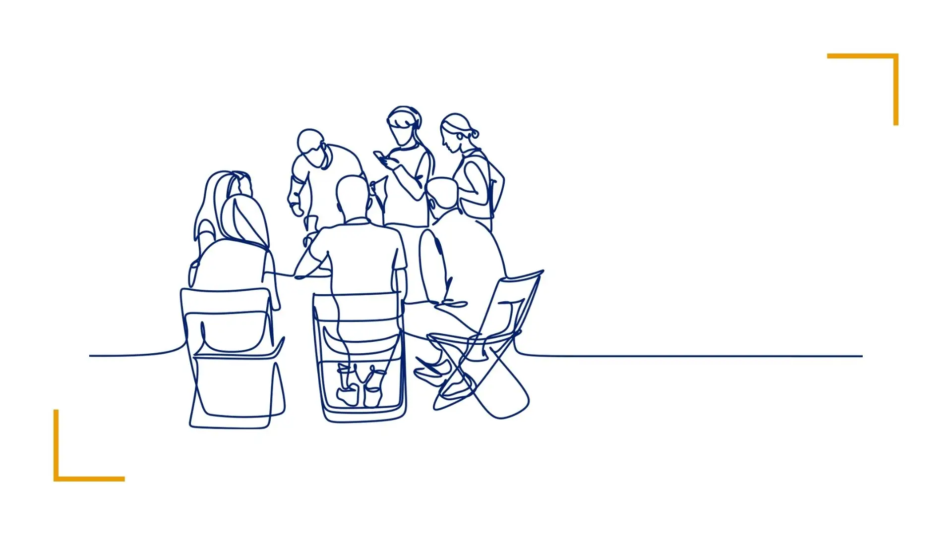 Line drawing of people in a meeting.
