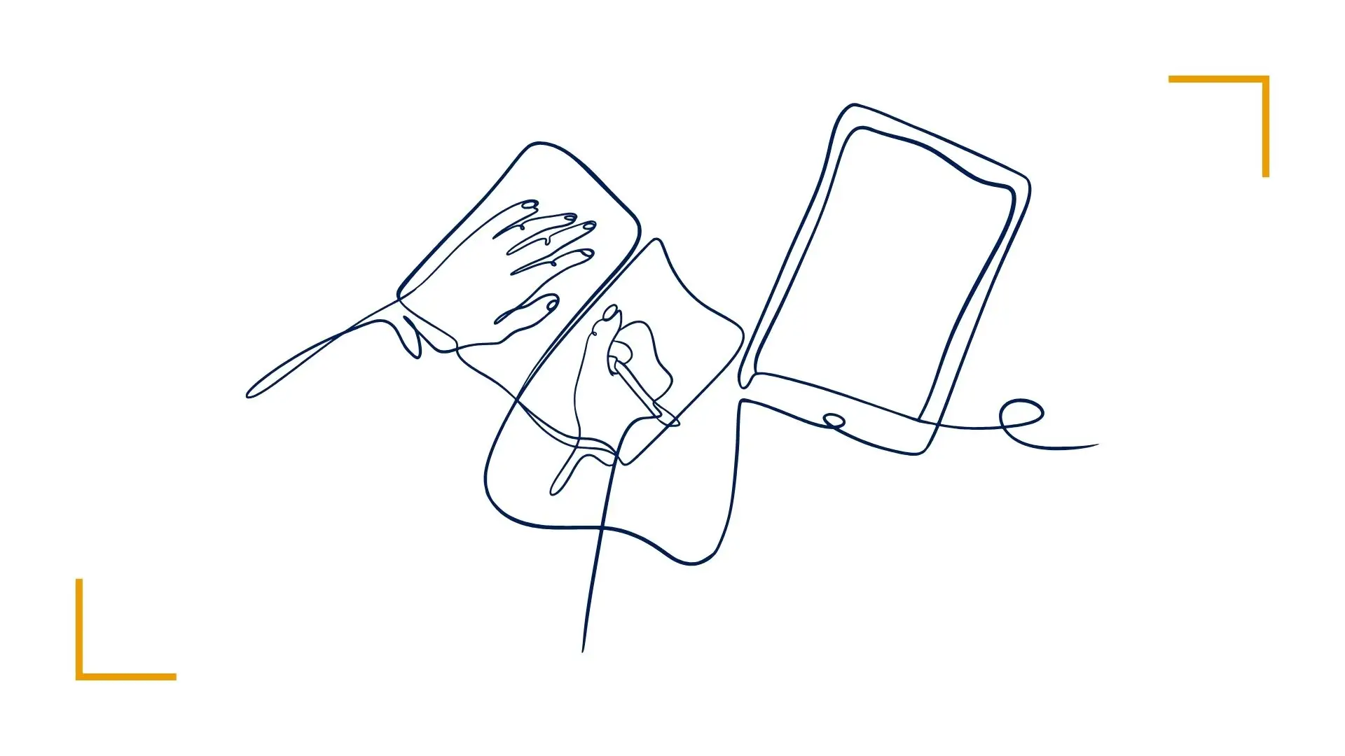 Line drawing of tablet and stylus in use.