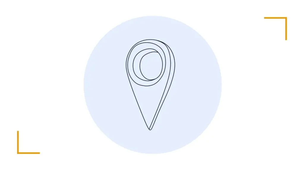 Minimal location pin icon on blue circle background.