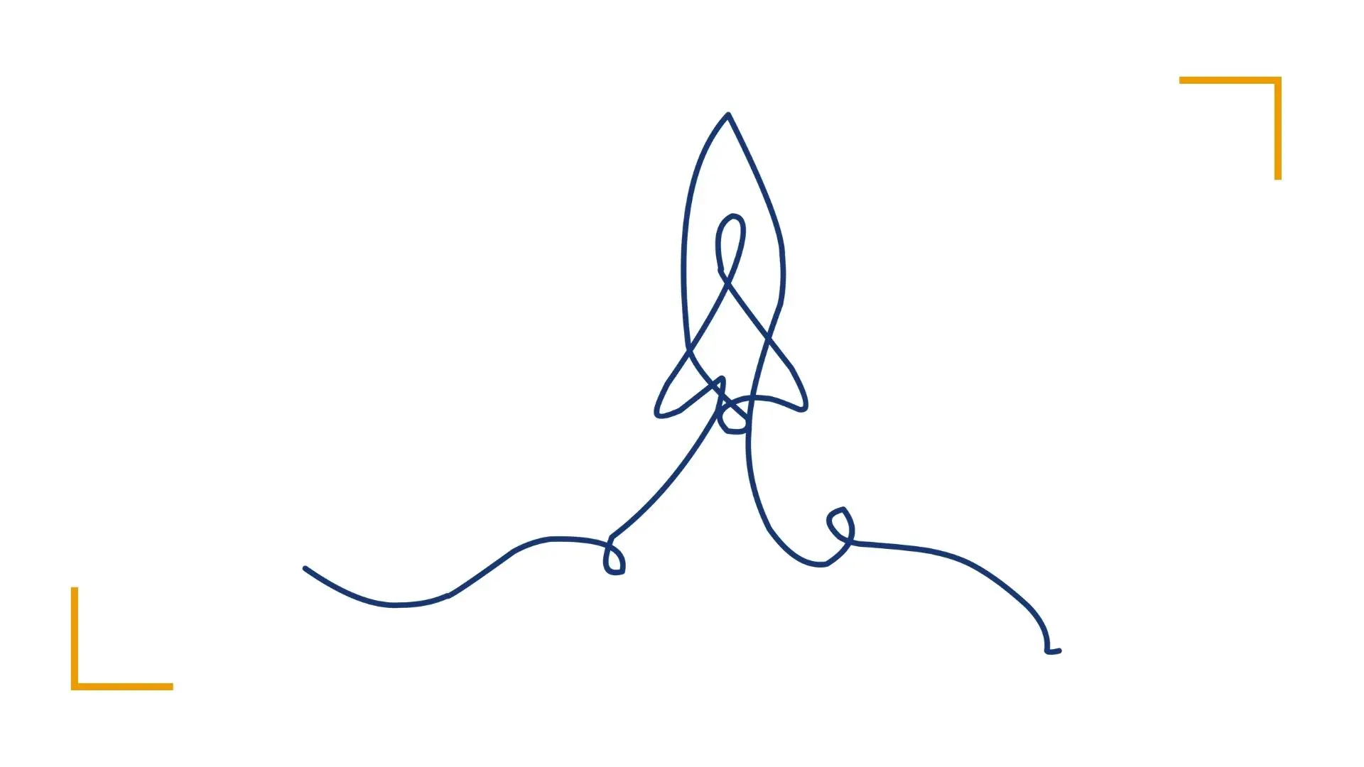 Single line drawing of a rocket launching upward.
