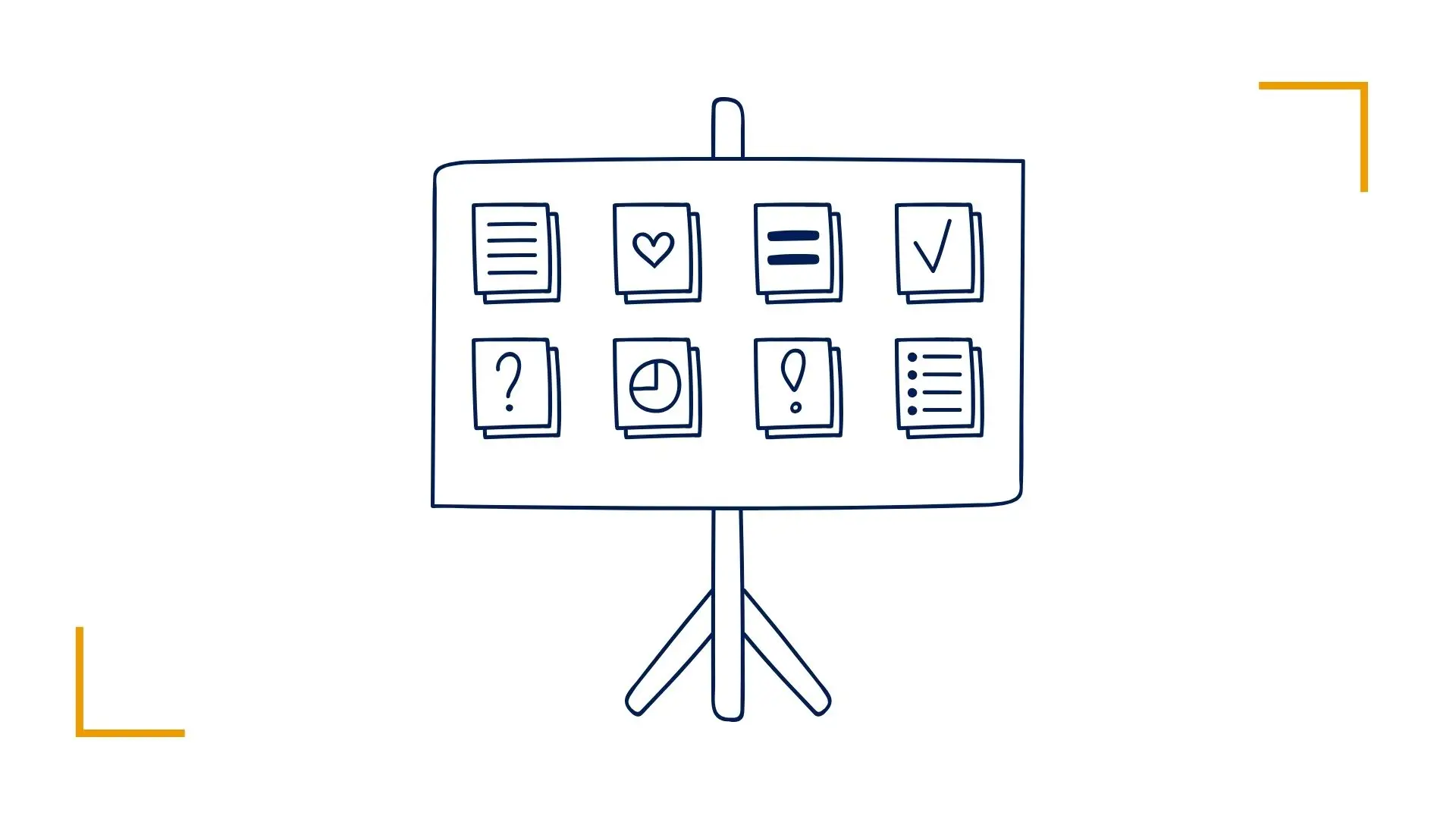 Illustrated presentation board with various icons.