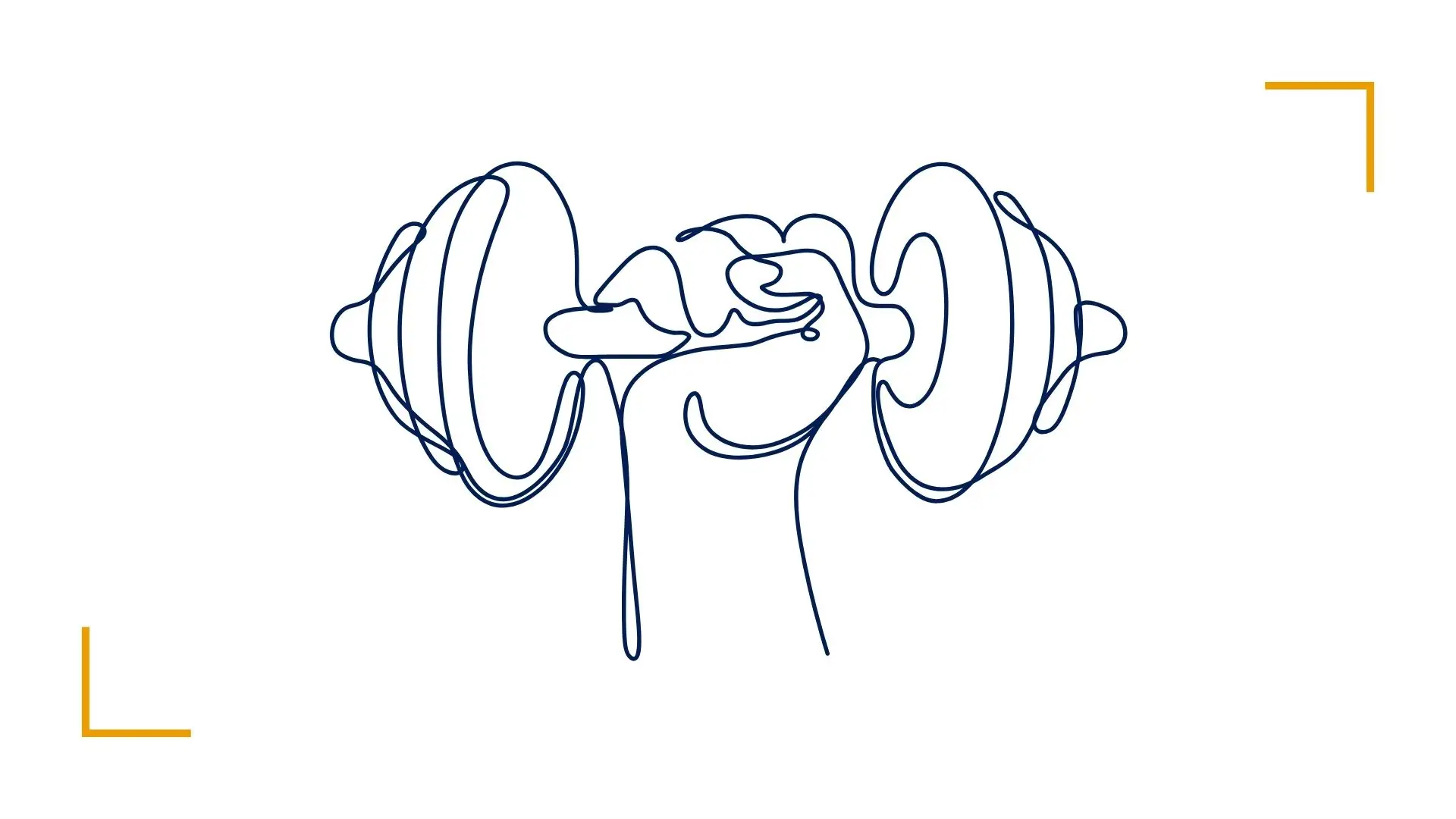 Continuous line drawing of hand holding dumbbell