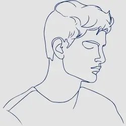 Line drawing of a pensive man's face.
