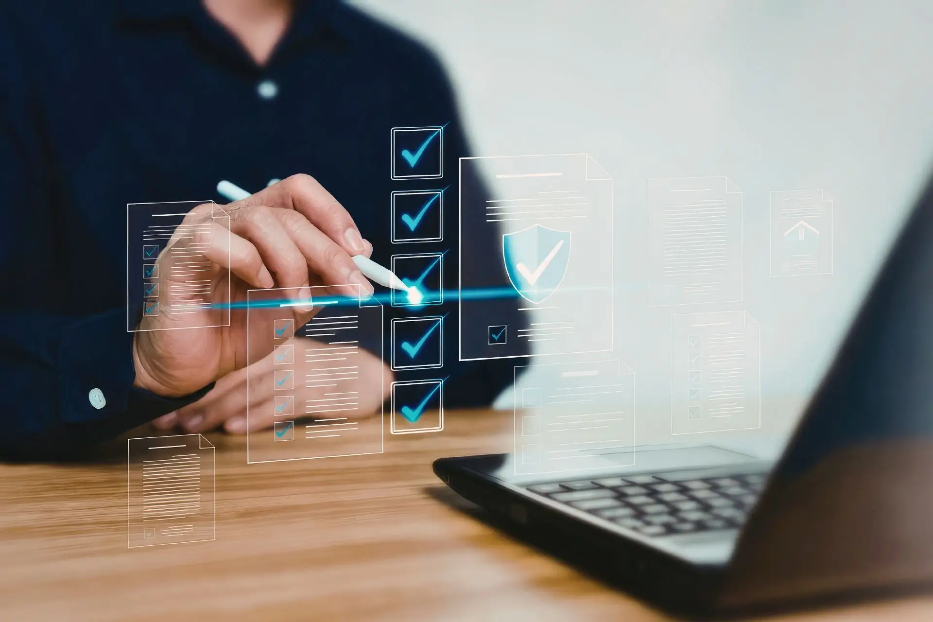 website maintenance checklist tasks being reviewed on laptop with security and update checks